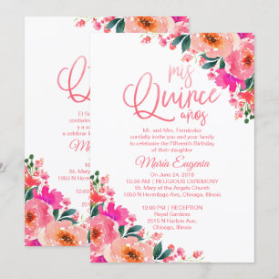 Quinceanera uitnodiging tweetalig hete roze bloem