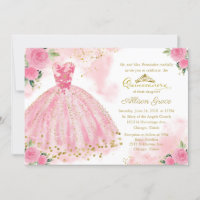 Quinceanera uitnodiging tweetalig hete roze jurk
