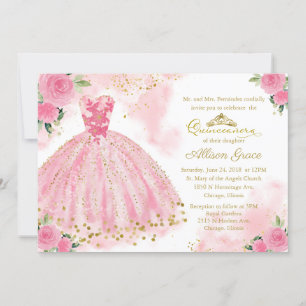 Quinceanera uitnodiging tweetalig hete roze jurk