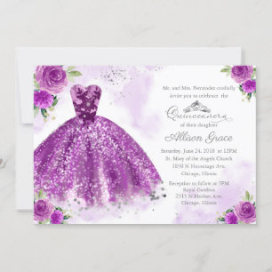 Quinceanera uitnodiging tweetalig paarse jurk