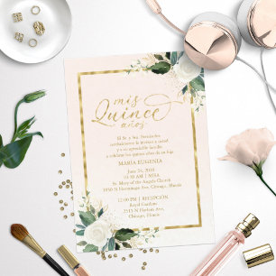Quinceanera uitnodiging tweetalig roze goud folie