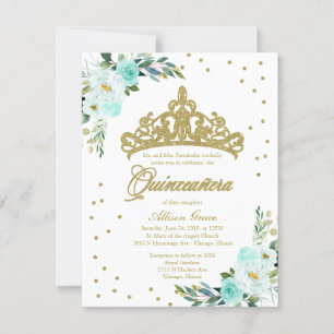 Quinceanera-uitnodiging tweetalig Tiara Teal