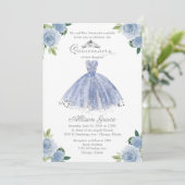 Quinceanera Uitnodiging Tweetalige Blauwe Blush Go (Staand voorkant)