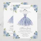 Quinceanera Uitnodiging Tweetalige Blauwe Blush Go (Voorkant / Achterkant)