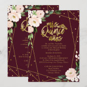 Quinceanera Uitnodiging Tweetalige Blush Bourgogne (Voorkant / Achterkant)