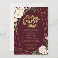 Quinceanera Uitnodiging Tweetalige Blush Bourgogne