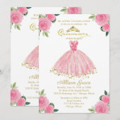 Quinceanera Uitnodiging Tweetalige Hot Pink Gown (Voorkant / Achterkant)