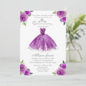 Quinceanera Uitnodiging Tweetalige Paarse Blush Jo (Staand voorkant)