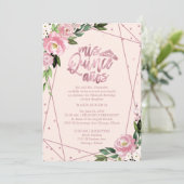 Quinceanera uitnodiging tweetalige roze blush (Staand voorkant)