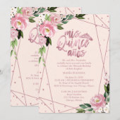 Quinceanera uitnodiging tweetalige roze blush (Voorkant / Achterkant)