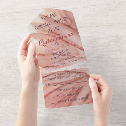 Quinceañera Uitnodiging voor feest in het roze (Afscheurbaar)