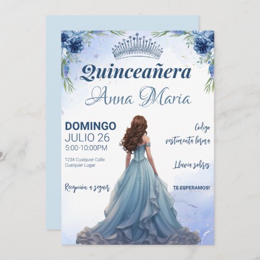 Quinceañera Uitnodiging voor mis quince años (Voorkant / Achterkant)