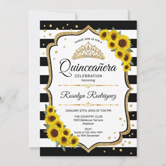 Quinceanera - Uitnodiging voor zonnebloemen (Voorkant)
