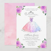 Quinceanera Uitnodiging Zilveren Kleurrijke Bloeme (Voorkant / Achterkant)