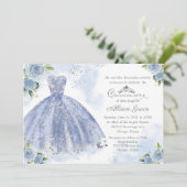 Quinceanera Uitnodiging Zilveren Licht Blauwe Jurk (Staand voorkant)