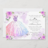 Quinceanera uitnodiging zilveren pastel kleur jurk (Voorkant)