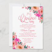 Quinceanera Uitnodigingen Hot Pink Bloemen (Voorkant)