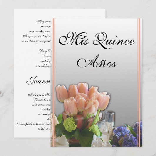 Quinceanera Uitnodigingen in het Spaans (Voorkant / Achterkant)