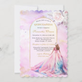 Quinceanera Uitnodigingen Roze en Goud (Voorkant)