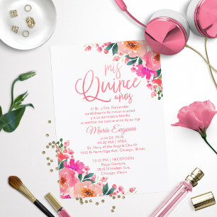 Quinceanera-uitnodigingen Spaans heet roze bloem Kaart