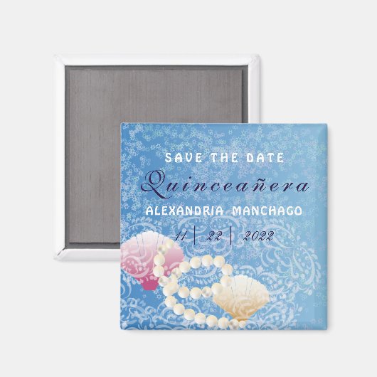 Quinceanera under the sea Save the date shells Magneet (Voorkant / Achterkant)