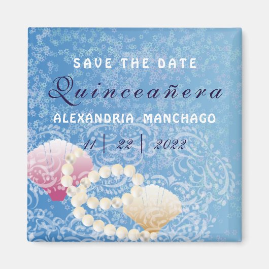 Quinceanera under the sea Save the date shells Magneet (Voorkant)