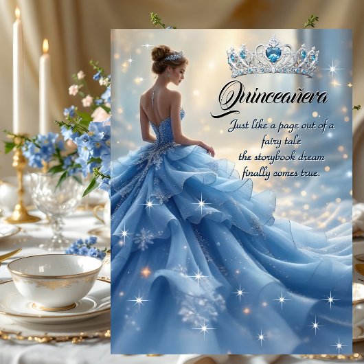 Quinceanera Verjaardag Assepoester Blauw Zilveren  Kaart