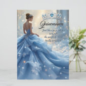 Quinceanera Verjaardag Assepoester Blauw Zilveren  Kaart (Staand voorkant)