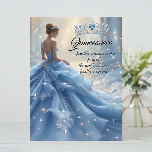 Quinceanera Verjaardag Assepoester Blauw Zilveren  Kaart (Staand voorkant)