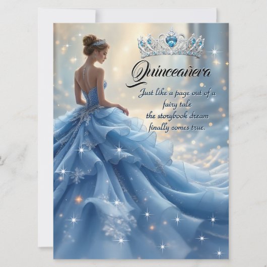Quinceanera Verjaardag Assepoester Blauw Zilveren  Kaart (Voorkant)