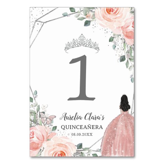 Quinceañera Verjaardag Blush Roze Bloemen Prinses Kaart (Voorkant)