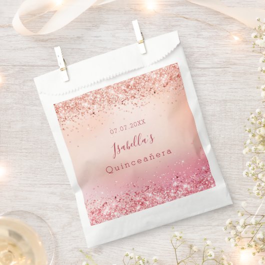 Quinceanera verjaardag blush roze roos goud bedankzakje (Geknipt)