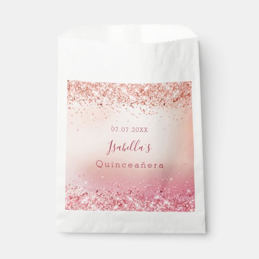 Quinceanera verjaardag blush roze roos goud bedankzakje (Voorkant)