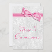 Quinceañera Verjaardag Damask en Roze Faux Bow Kaart (Voorkant)