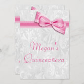 Quinceañera Verjaardag Damask en Roze Faux Bow Kaart (Voorkant / Achterkant)