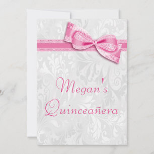 Quinceañera Verjaardag Damask en Roze Faux Bow Kaart