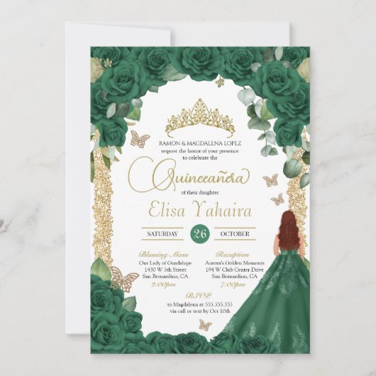 Quinceanera Verjaardag Emerald Groen Roos Kaart (Voorkant)