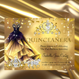 Quinceanera Verjaardag Gouden Jurk Tiara Koets b Kaart