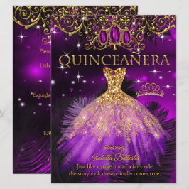 Quinceanera Verjaardag Paars Magenta Tiara Goud 2 Kaart