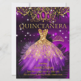 Quinceanera Verjaardag Paars Magenta Tiara Goud 2 Kaart