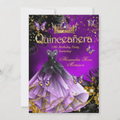 Quinceanera Verjaardag paarse Gouden Jurk Vlinder Kaart (Voorkant)