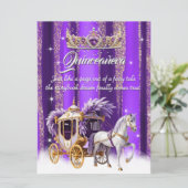 Quinceanera Verjaardag Paarse Gouden Zilveren Koet Kaart (Staand voorkant)