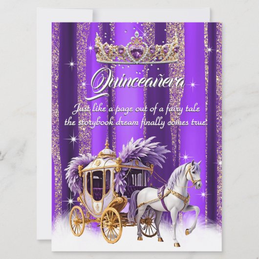 Quinceanera Verjaardag Paarse Gouden Zilveren Koet Kaart (Voorkant)