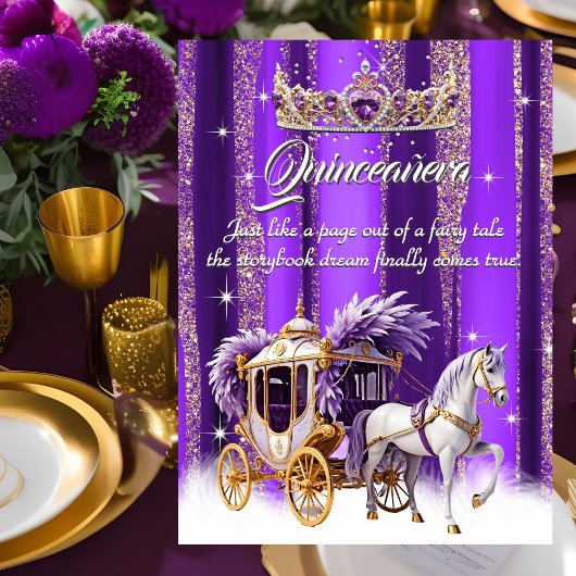 Quinceanera Verjaardag Paarse Gouden Zilveren Koet Kaart