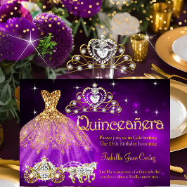 Quinceanera Verjaardag Paarse Jurk Tiara Koets Kaart