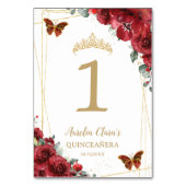 Quinceañera Verjaardag Rode Bloemen Gouden Vlinder Kaart (Achterkant)