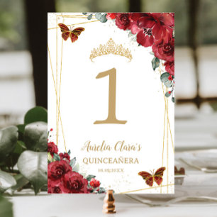 Quinceañera Verjaardag Rode Bloemen Gouden Vlinder Kaart