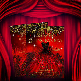 Quinceanera Verjaardag Rood Zwarte Veren Tiara Gou Kaart