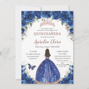 Quinceañera Verjaardag Royal Blue Floral Princess  Kaart