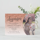 Quinceañera Verjaardag Roze Goud Glitter Foto Kaart (Staand voorkant)